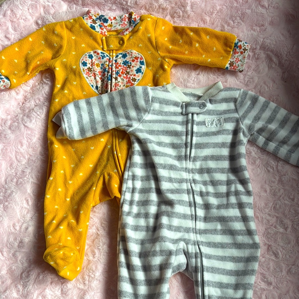 Carters Two-Pack Footed Onesies (Yellow Flowers + Grey Stripes)